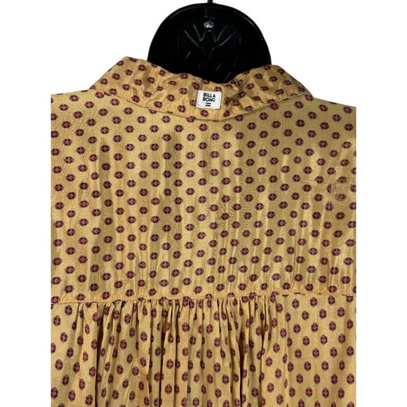 BILLABONG Sunset Sessions Crop Top Sz M Gold Red Polka Dot Button Up Tie Front - Picture 7 of 12